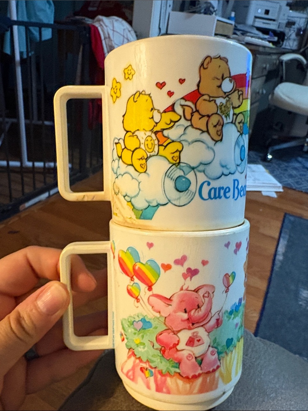 Care Bears set of 2 Vintage Deka American Greetings 1985 plastic Cup Cousins